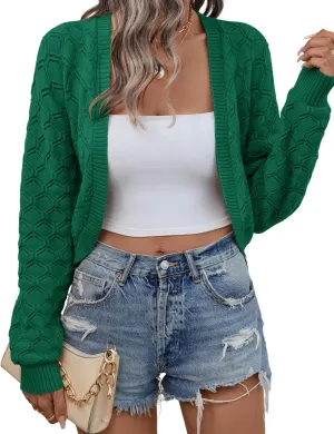 LOMON Womens Cropped Cardigan Bolero Shrugs for Dresses Knit Open Front Long Sleeve Sweater