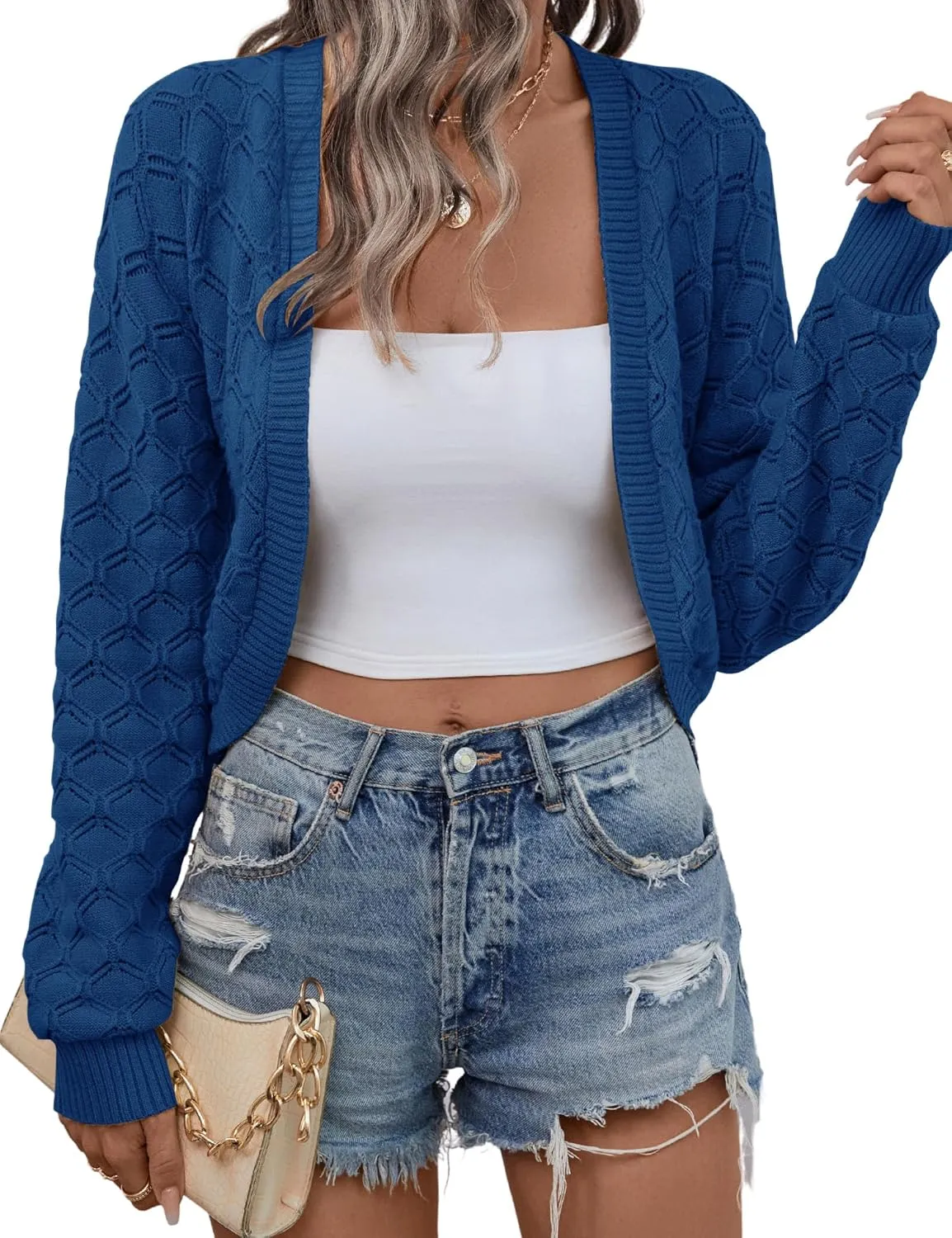 LOMON Womens Cropped Cardigan Bolero Shrugs for Dresses Knit Open Front Long Sleeve Sweater