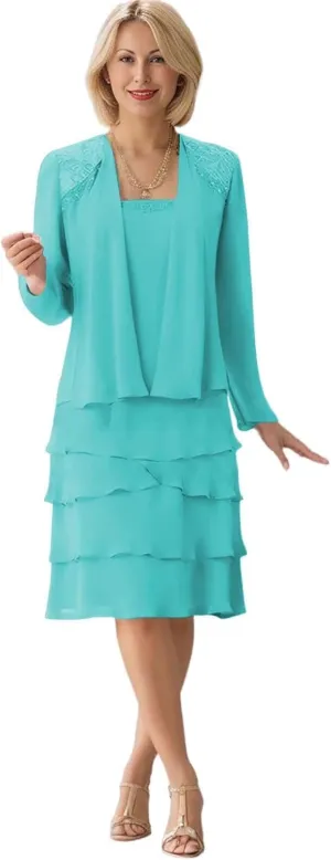 Long Sleeve Mother of The Bride Dresses for Wedding Tea Length Mother of The Groom Dress Chiffon Formal Gown