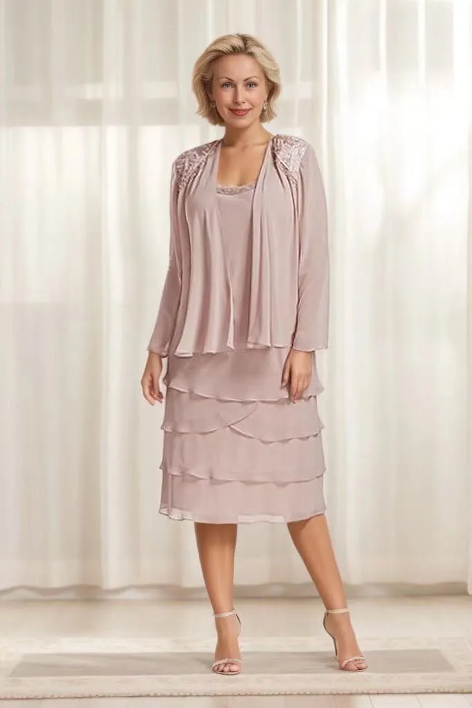 Long Sleeve Mother of The Bride Dresses for Wedding Tea Length Mother of The Groom Dress Chiffon Formal Gown