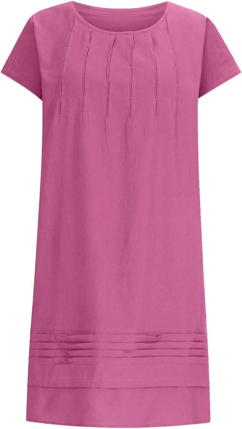 maisdgop Linen Dresses for Women 2025 Plus Size Cap Sleeve Pleated Summer Midi Dress Vacation Casual Knee Length Sundresses