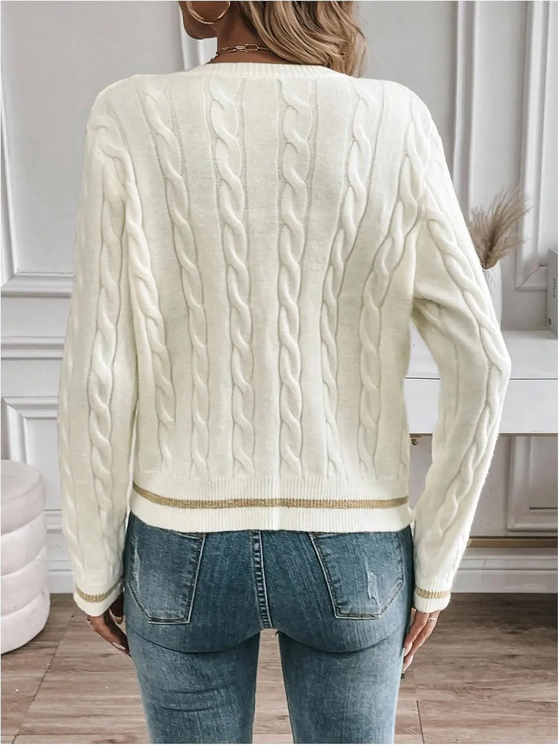 MakeMeChic Women's Cardigan Sweaters Cable Knit Sweater Button Down Shirt