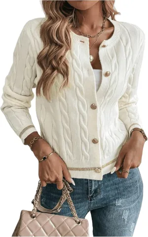 MakeMeChic Women's Cardigan Sweaters Cable Knit Sweater Button Down Shirt