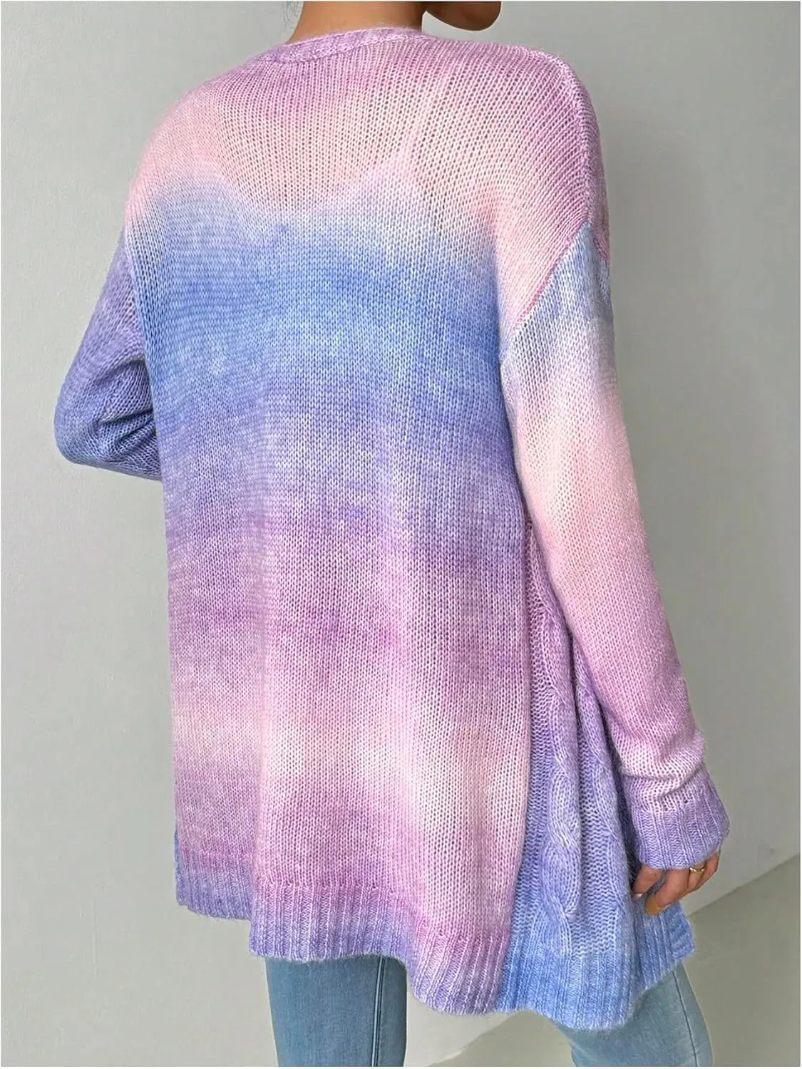 MakeMeChic Women's Open Front Knit Lightweight Cardigan Sweaters Fall Ombre Long Sleeve Cable Knit Outerwear