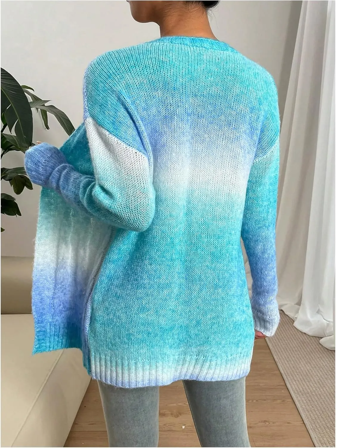 MakeMeChic Women's Open Front Knit Lightweight Cardigan Sweaters Fall Ombre Long Sleeve Cable Knit Outerwear