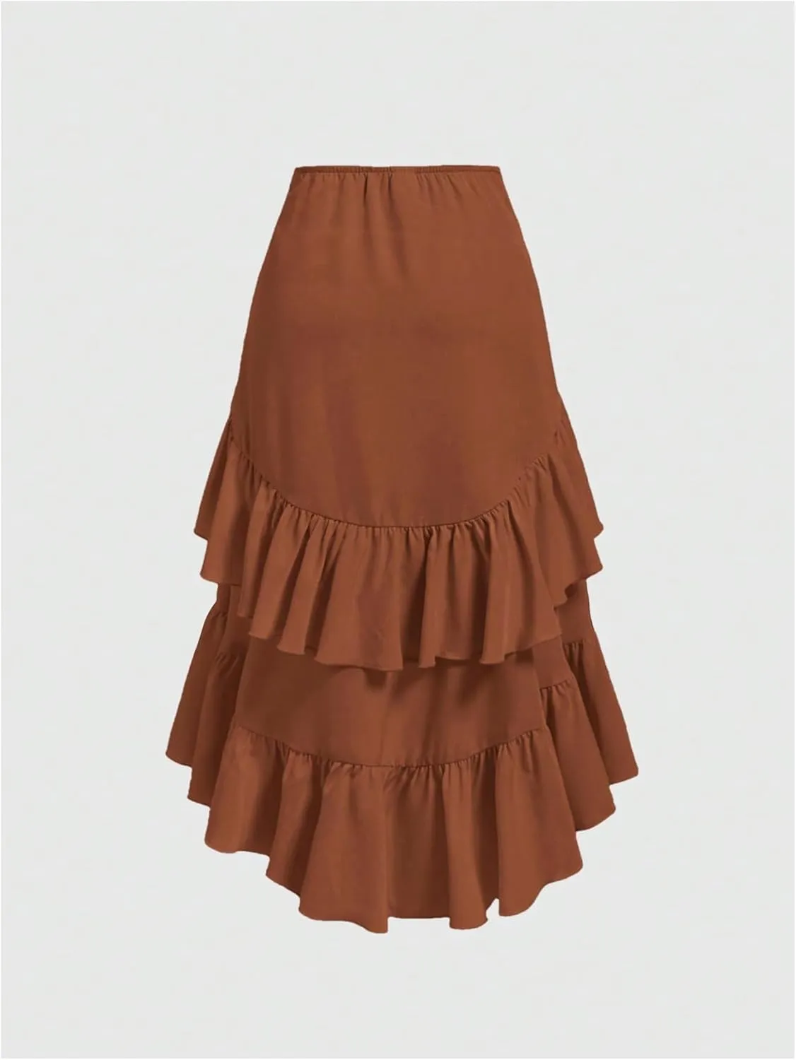 MakeMeChic Women's Ruched Ruffle Hem Tiered High Low Asymmetrical Drawstring Maxi Long Skirts