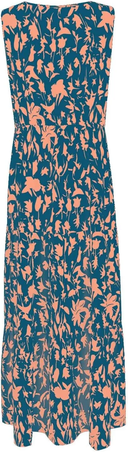 Maxi Dress for Women 2025 Summer Dresses Casual Sleeveless Beach Dresses Vacation Ruffle Wrap V Neck Party Dress