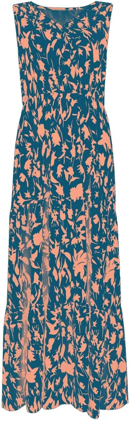 Maxi Dress for Women 2025 Summer Dresses Casual Sleeveless Beach Dresses Vacation Ruffle Wrap V Neck Party Dress