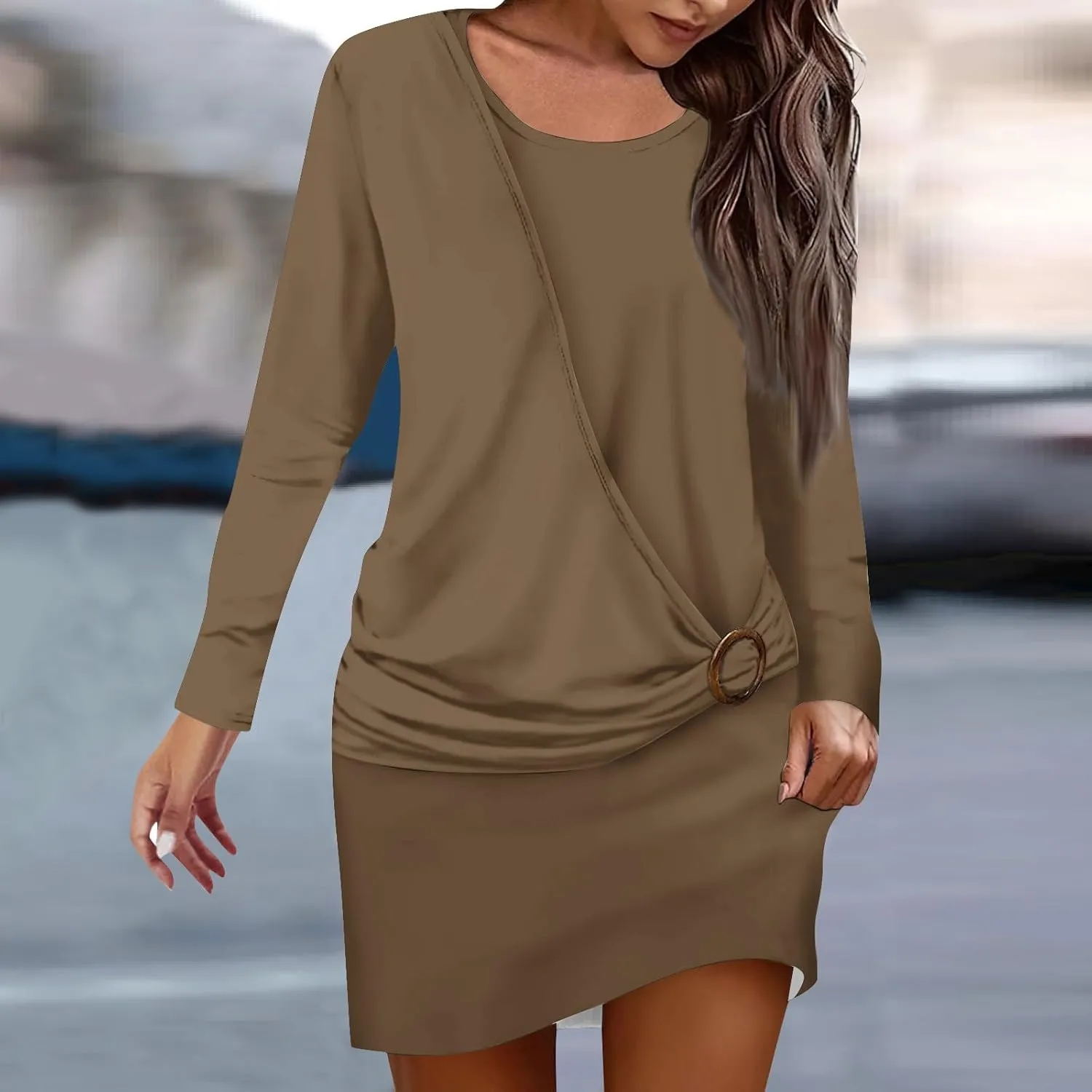 Maxi Dress for Women Long-Sleeve O Neck Casual Dresses for Women Plain Funny Corset Dress