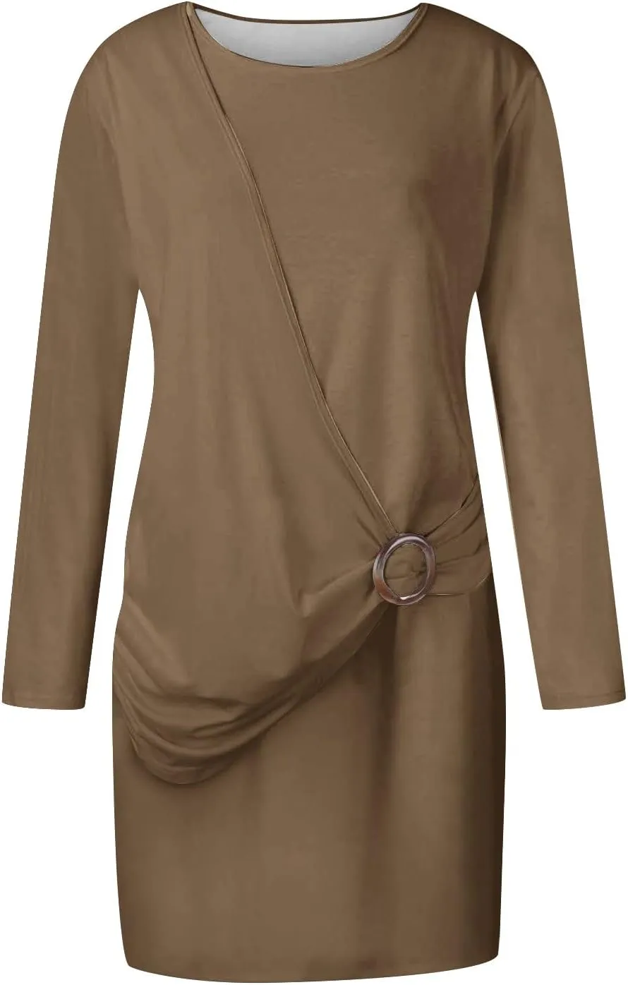 Maxi Dress for Women Long-Sleeve O Neck Casual Dresses for Women Plain Funny Corset Dress