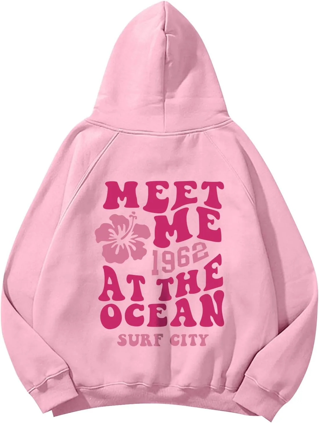 Meet Me 1962 At The Ocean Hoodies Long Sleeve Hooded Sweatshirt Trendy Letter Print Cute Preppy Y2K Pullover Tops