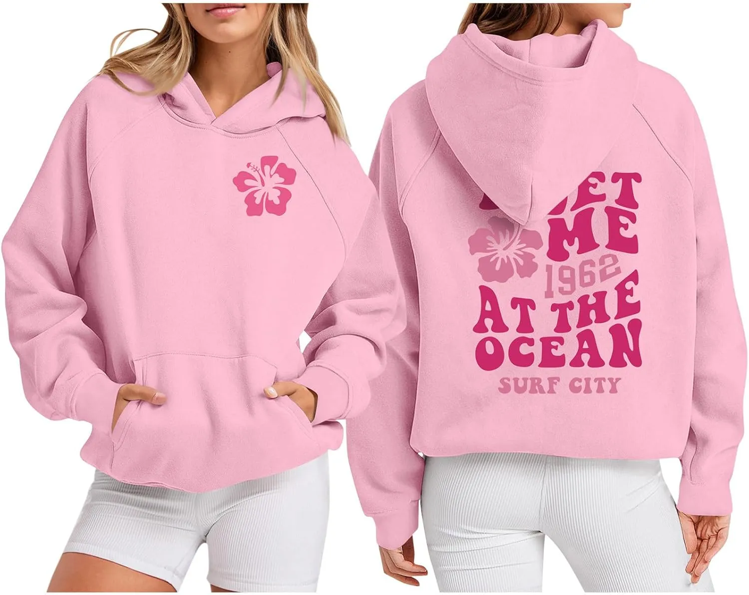Meet Me 1962 At The Ocean Hoodies Long Sleeve Hooded Sweatshirt Trendy Letter Print Cute Preppy Y2K Pullover Tops