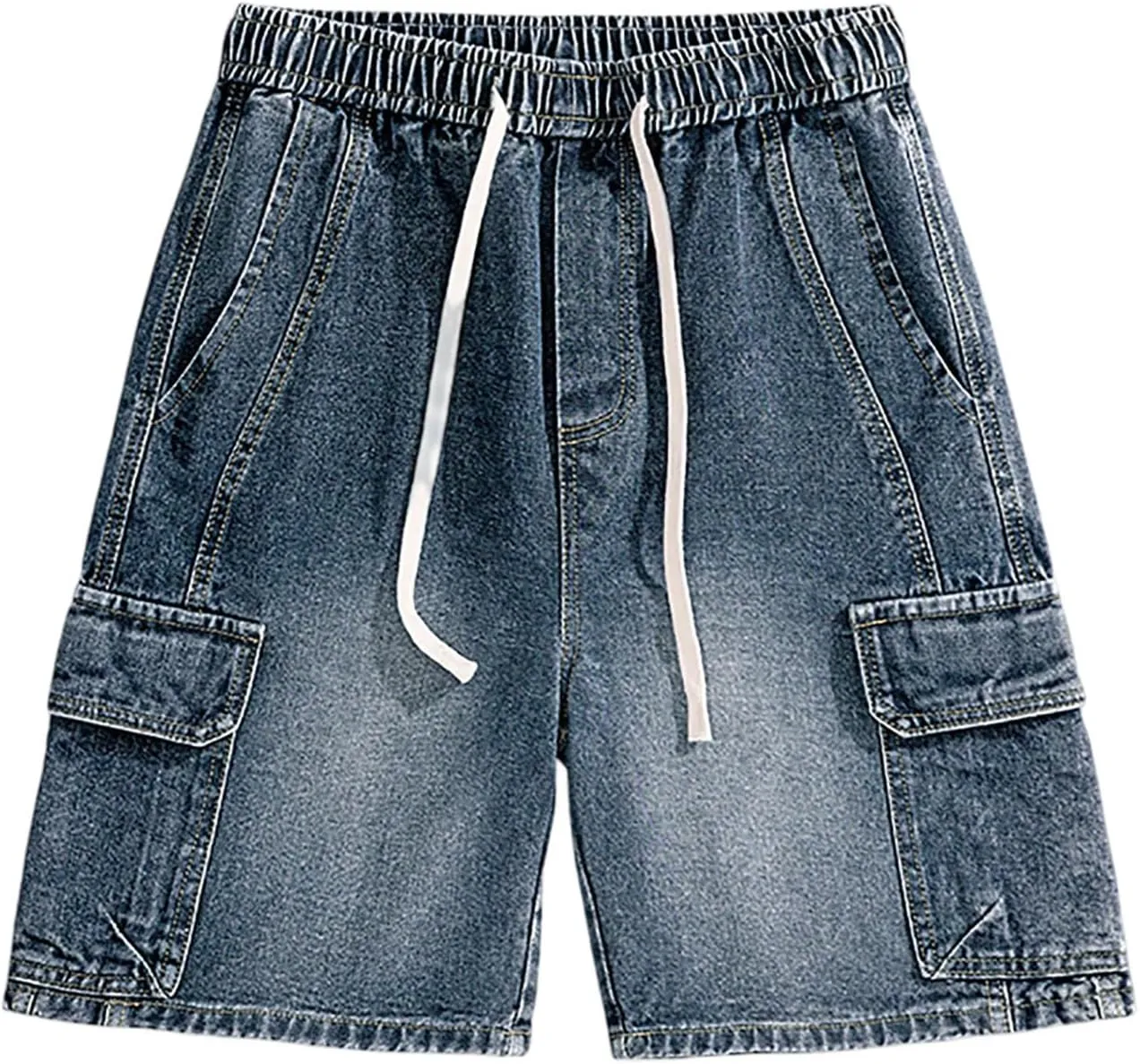 Men Baggy Denim Jorts Y2K Grunge Loose Fit Hip Hop Jean Shorts Casual Long Jeans with Pockets Streetwear