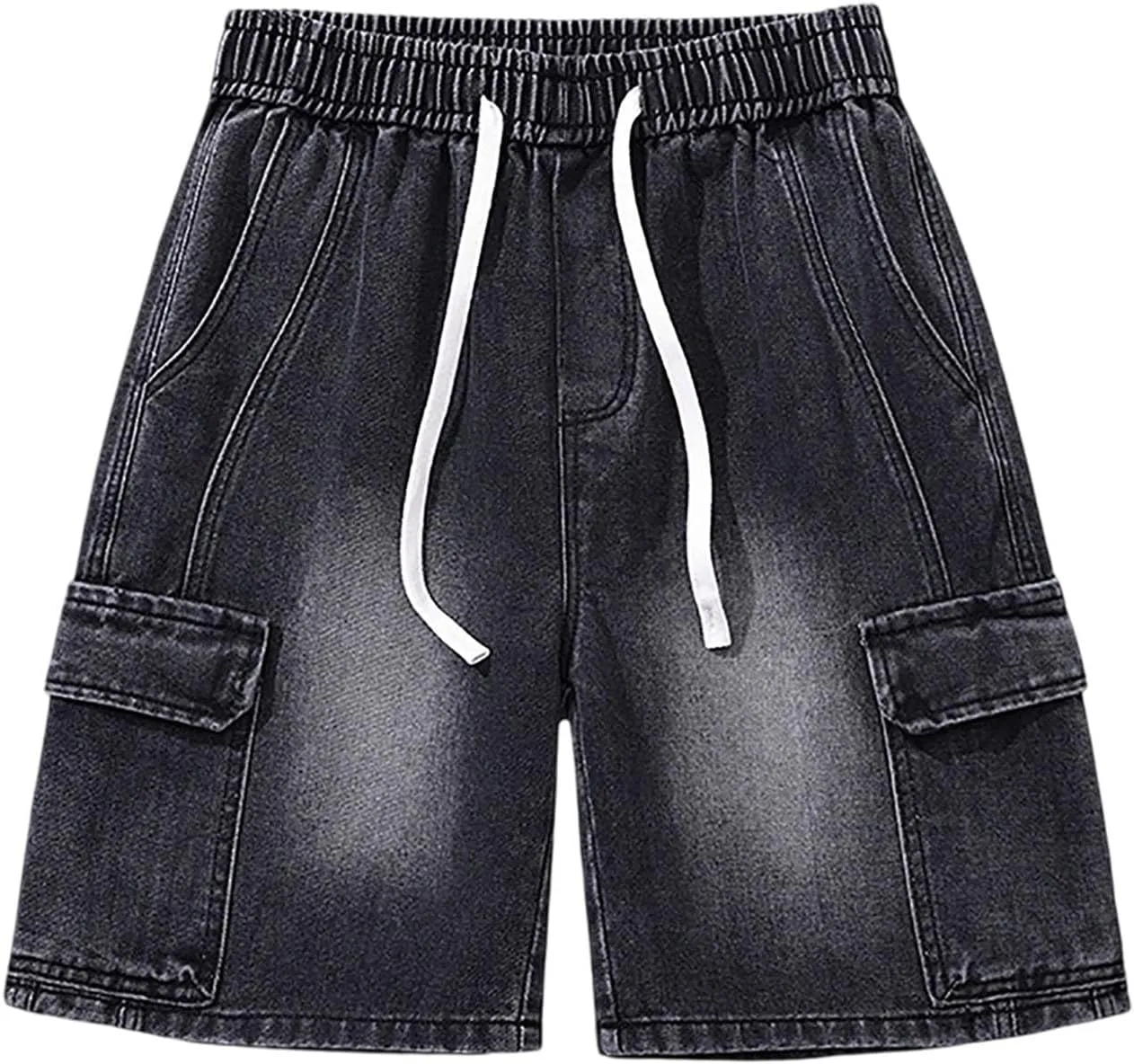 Men Baggy Denim Jorts Y2K Grunge Loose Hip Hop Jean Shorts Summer Casual Mid Jeans with Pockets Streetwear