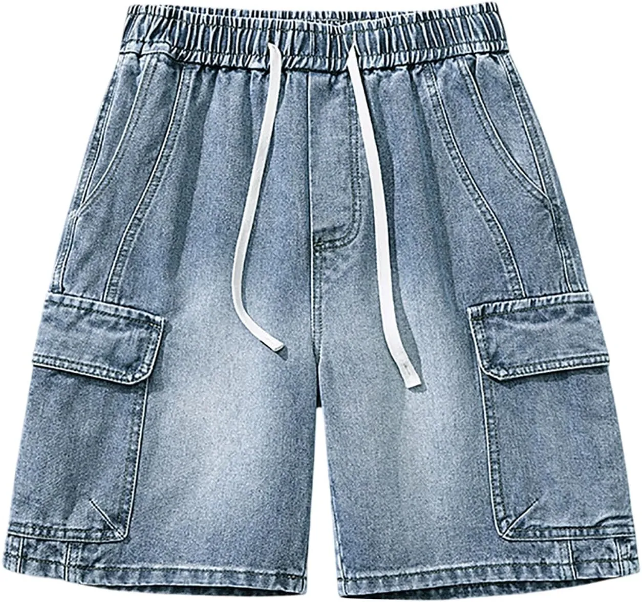 Men Baggy Denim Jorts Y2K Vintage Loose Hip Hop Jean Shorts Wide Leg Long Jeans with Pockets Streetwear