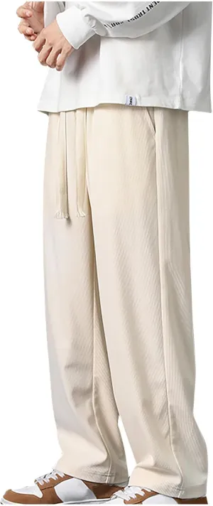 Men Corduroy Cargo Pant Casual Baggy Sweatpant Drawstring Elastic Waist Straight Leg Relaxed Fit Trouser with Pockets