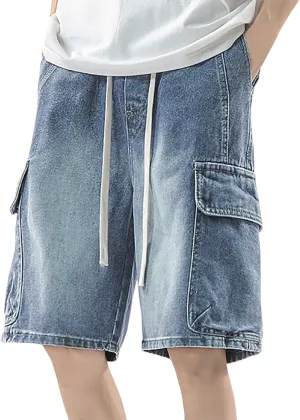 Men Loose Fit Denim Shorts Baggy Casual Summer Wide Leg Mid Jean Jorts Hip Hop Shorts Streetwear with Pockets