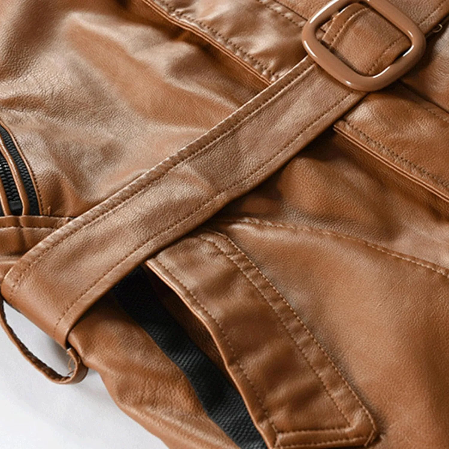 Men Pu Leather Zipper Trench Coat Hooded Casual Motorcycle Long Leather Jacket Vintage Biker Windbreaker With Belt