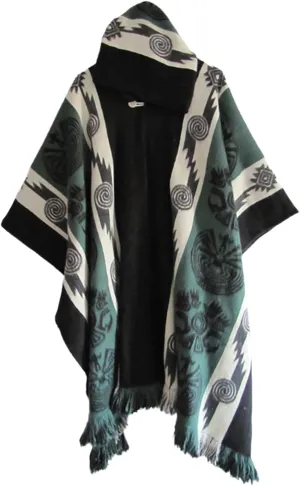 Men's Aztec Hoodies Poncho Cape Cloak Coat Vintage Bat Sleeve Cloak Shawl Fashion Knitted Hooded Pullover