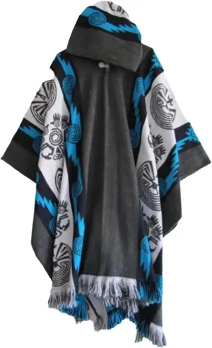 Men's Aztec Hoodies Poncho Cape Cloak Coat Vintage Bat Sleeve Cloak Shawl Fashion Knitted Hooded Pullover
