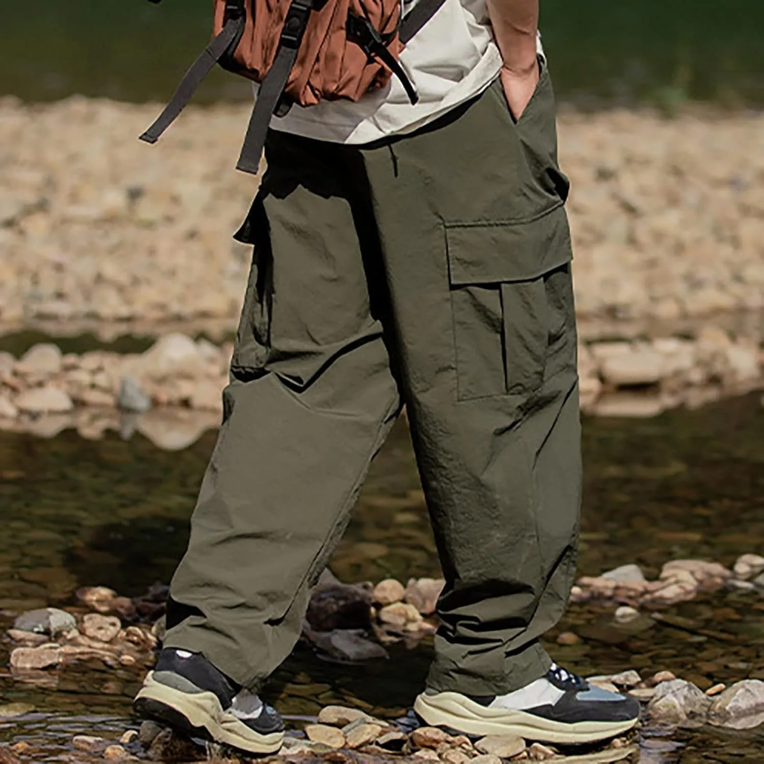 Mens Blue Cargo Work Pants Green Work Pants for Men Baggy Loose fit Harem Pants for Men Men's Pants Casual Relaxed fit