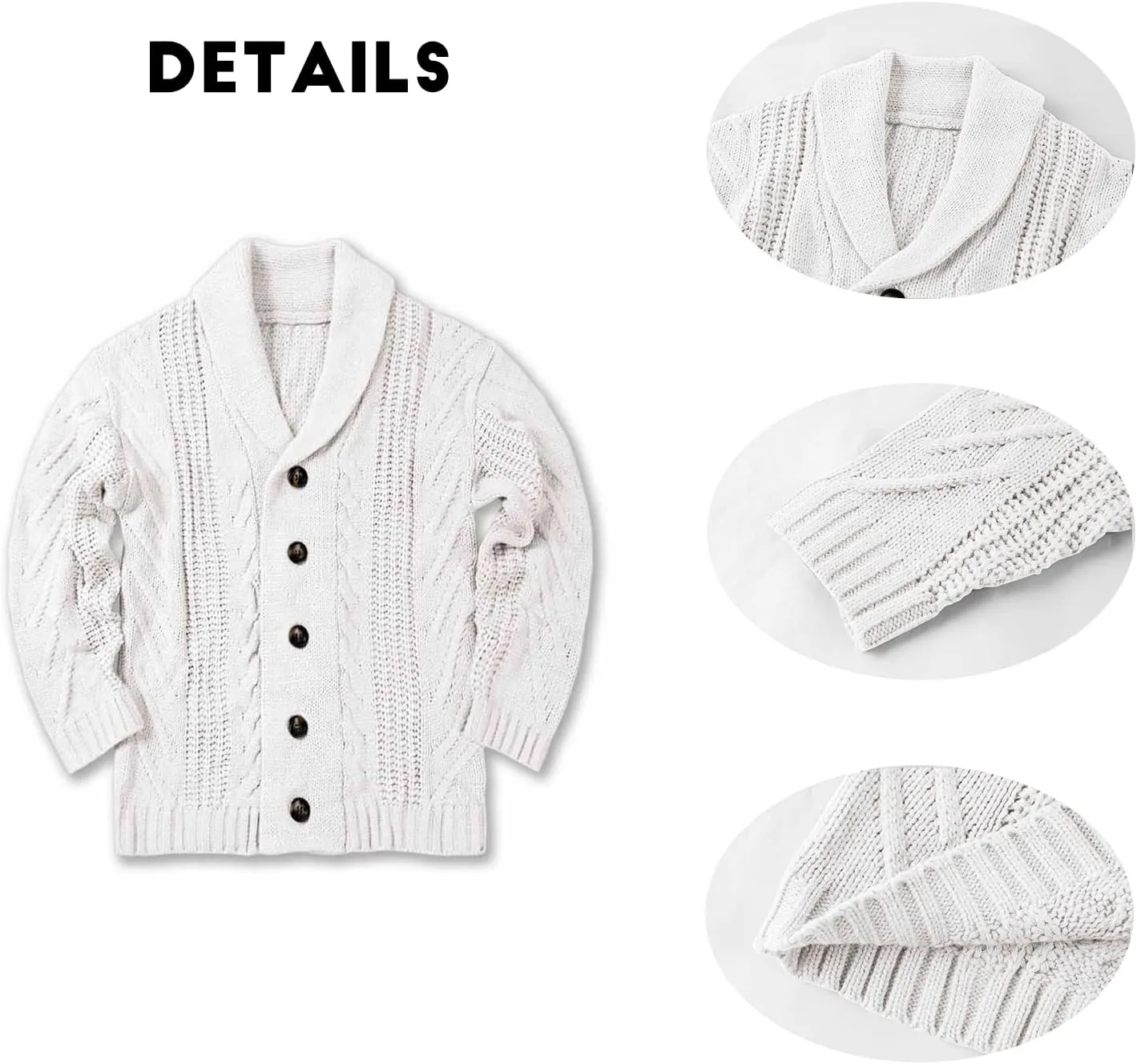 Mens Cable Knit Cardigan Sweater Shawl Collar Loose Fit Long Sleeve Casual Cardigans