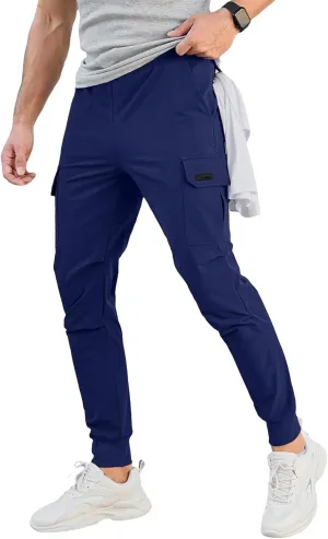 Mens Cargo Jogger Pants Tactical Waist Stretch Slim Fit Sweatpants Casual Athletic Overalls Workout Trousers
