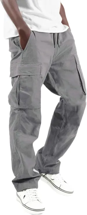 Mens Cargo Pants Casual Waist Color Sports Trousers Drawstring Sports Pants Fashion Hiking Joggers Athletic Overalls