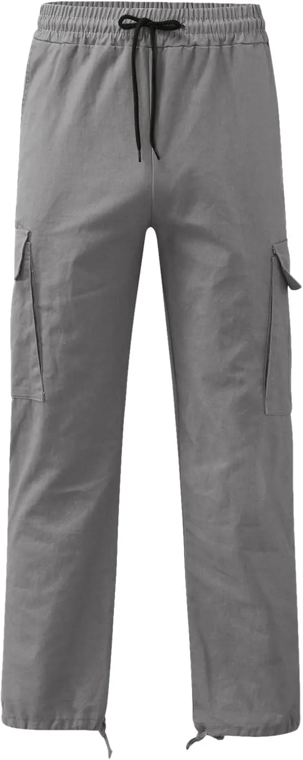 Mens Cargo Pants Casual Waist Color Sports Trousers Drawstring Sports Pants Fashion Hiking Joggers Athletic Overalls