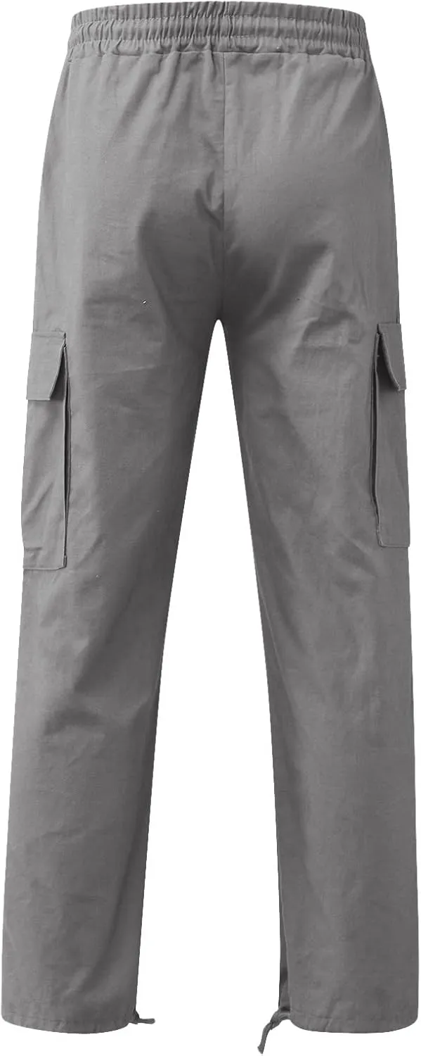 Mens Cargo Pants Casual Waist Color Sports Trousers Drawstring Sports Pants Fashion Hiking Joggers Athletic Overalls