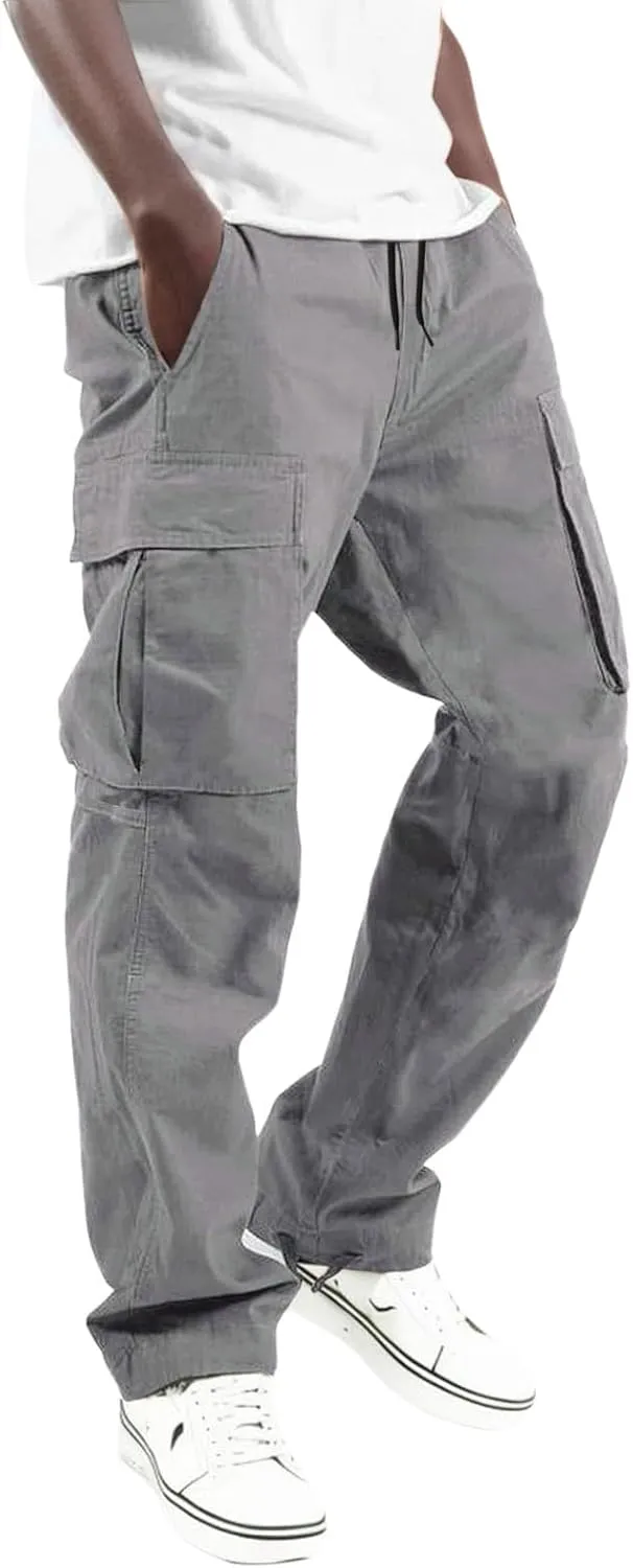 Mens Cargo Pants Casual Waist Color Sports Trousers Drawstring Sports Pants Fashion Hiking Joggers Athletic Overalls