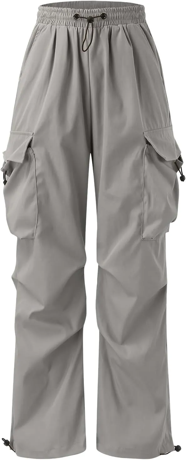 Men's Cargo Pants Casual Wide Leg Drawstring Waist Pant Hiking Pant with Multiple Pockets