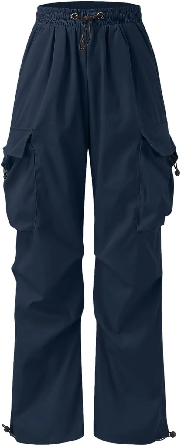 Men's Cargo Pants Casual Wide Leg Drawstring Waist Pant Hiking Pant with Multiple Pockets