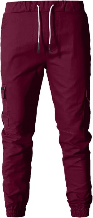Men's Cargo Pants Elastic Drawstring Joggers Hiking Sweatpants Relaxed Fit Outdoor Tapered Pants with Multi Pockets