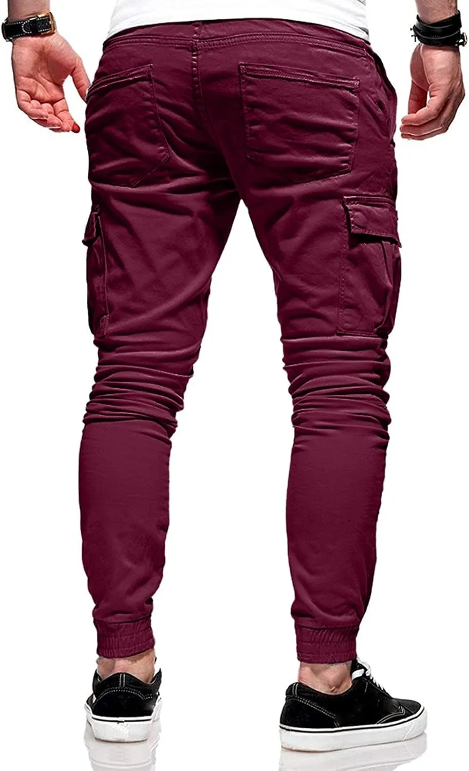 Men's Cargo Pants Elastic Drawstring Joggers Hiking Sweatpants Relaxed Fit Outdoor Tapered Pants with Multi Pockets