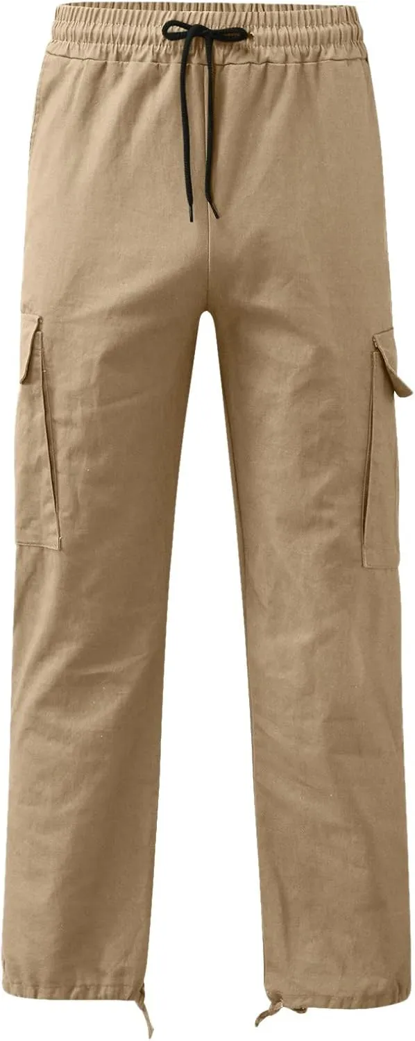 Men's Cargo Pants Slim Fit Drawstring Joggers Hiking Trousers Multi Pockets Twill Chino Pants Sports Overalls
