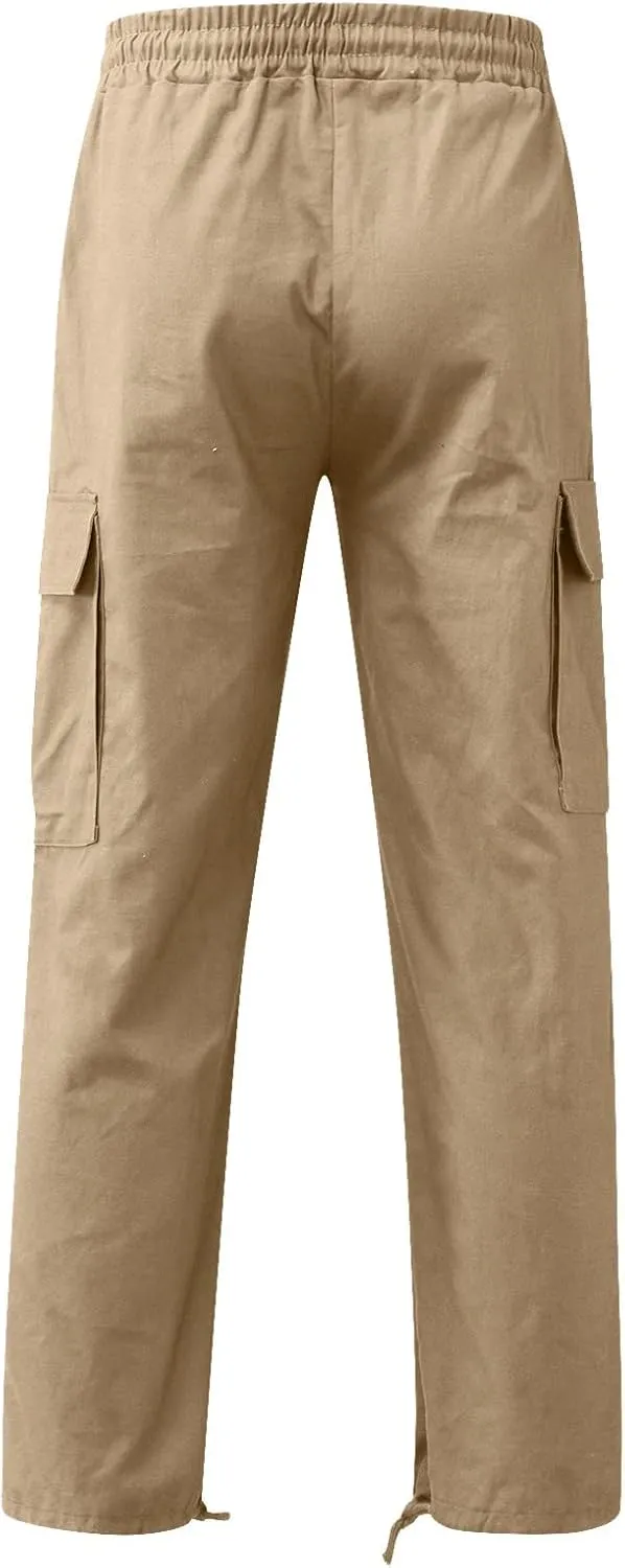 Men's Cargo Pants Slim Fit Drawstring Joggers Hiking Trousers Multi Pockets Twill Chino Pants Sports Overalls