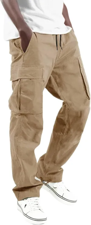 Men's Cargo Pants Slim Fit Drawstring Joggers Hiking Trousers Multi Pockets Twill Chino Pants Sports Overalls