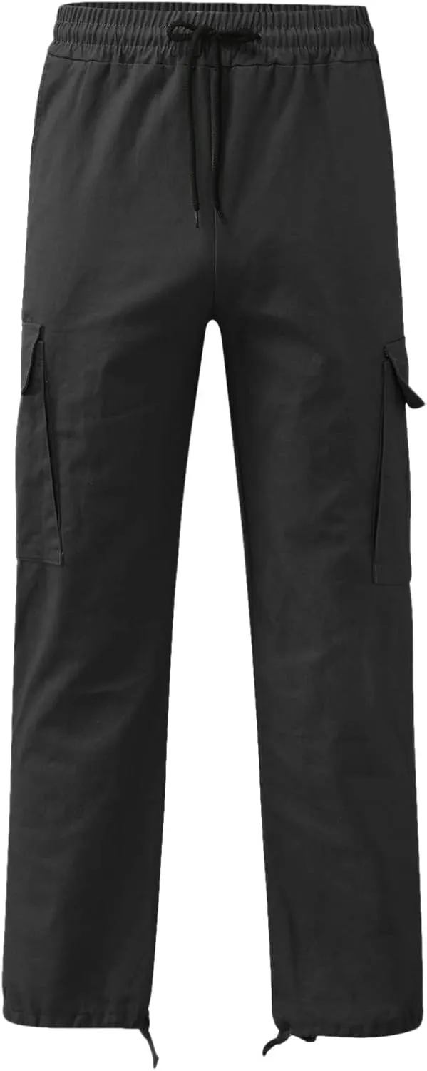Men's Cargo Pants Slim Fit Drawstring Joggers Hiking Trousers with Multi Pockets Twill Chino Pants Sports Overalls