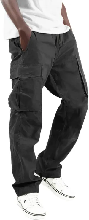 Men's Cargo Pants Slim Fit Drawstring Joggers Hiking Trousers with Multi Pockets Twill Chino Pants Sports Overalls