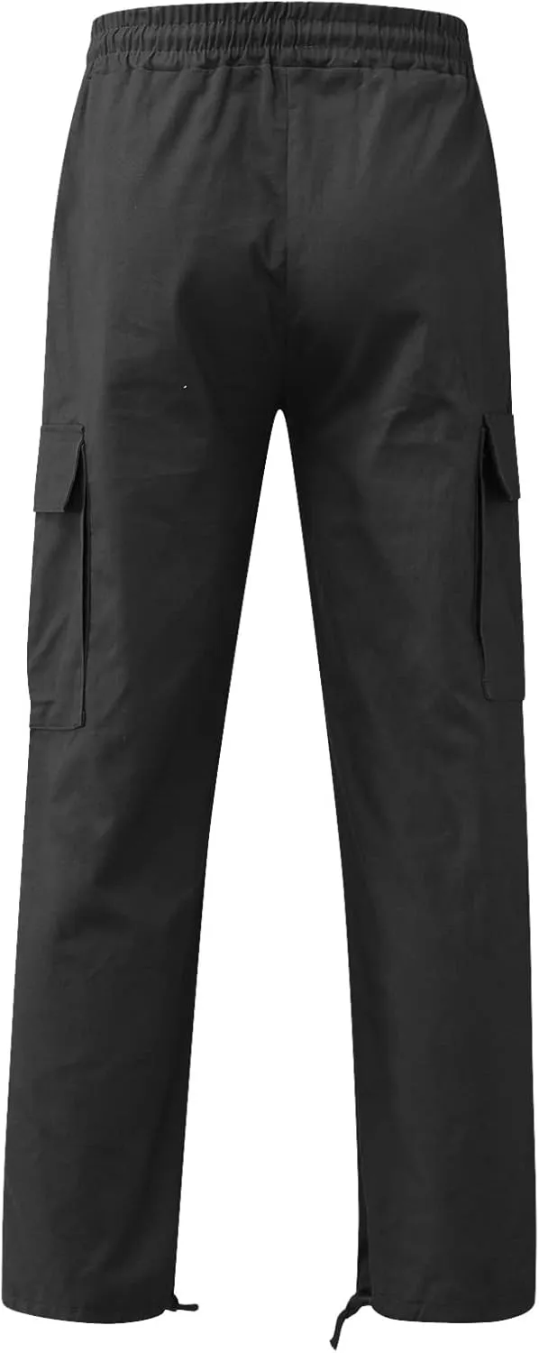 Men's Cargo Pants Slim Fit Drawstring Joggers Hiking Trousers with Multi Pockets Twill Chino Pants Sports Overalls