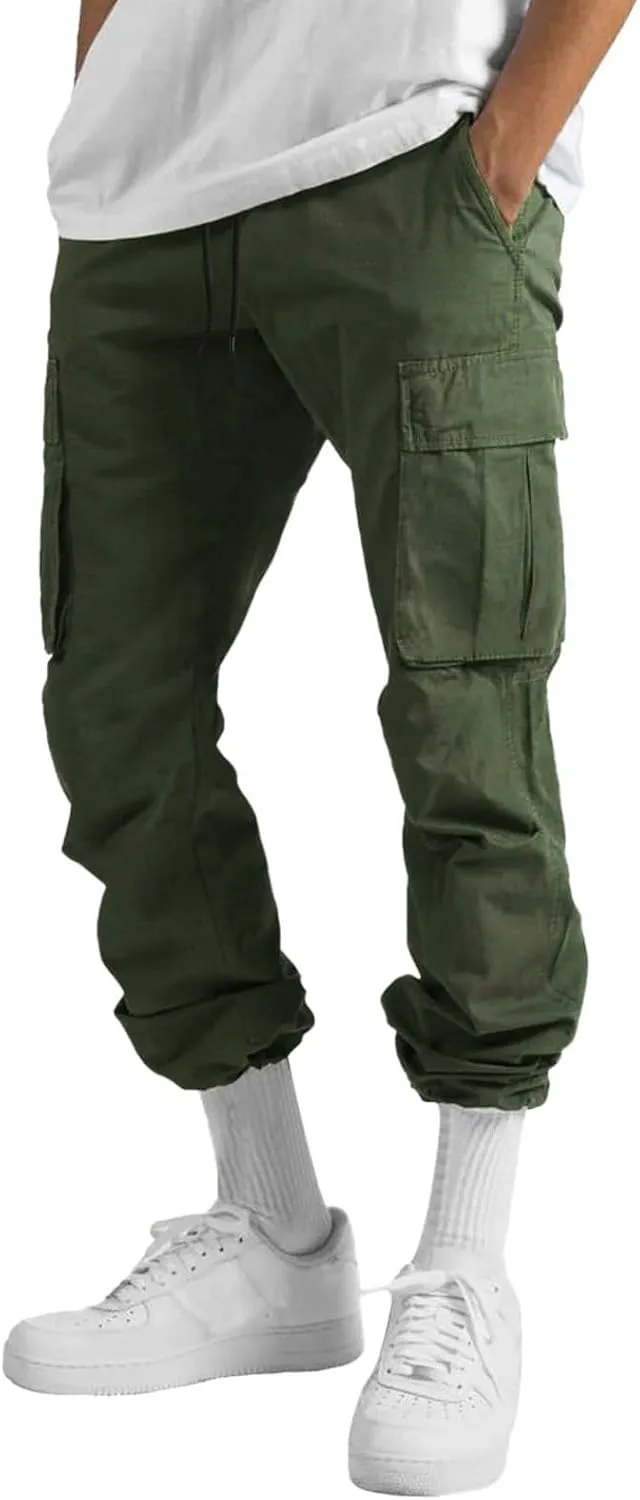 Men's Cargo Pants Solid Color Summer Lightweight Trousers Lounge Loose Fit Overalls House Outdoor Hiking Joggers