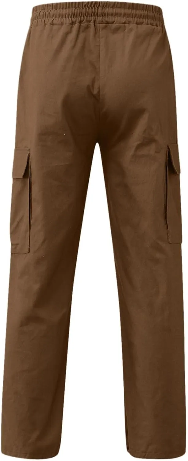 Men's Cargo Pants Solid Color Summer Lightweight Trousers Lounge Loose Fit Overalls House Outdoor Hiking Joggers