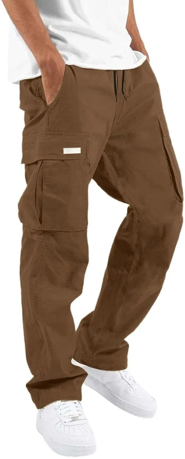 Men's Cargo Pants Solid Color Summer Lightweight Trousers Lounge Loose Fit Overalls House Outdoor Hiking Joggers