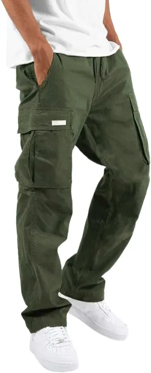 Men's Cargo Pants Solid Color Summer Lightweight Trousers Lounge Loose Fit Overalls House Outdoor Hiking Joggers