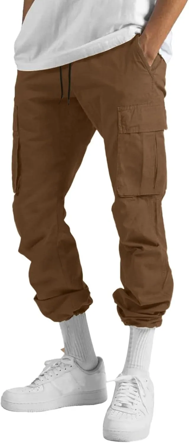 Men's Cargo Pants Solid Color Summer Lightweight Trousers Lounge Loose Fit Overalls House Outdoor Hiking Joggers