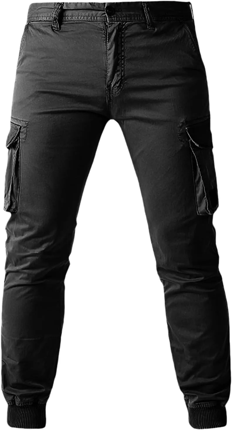 Mens Casual Cargo Pants Tactical Lightweight Sweatpants Fashion Stretch Waist Overalls Workout Slim Fit Trousers
