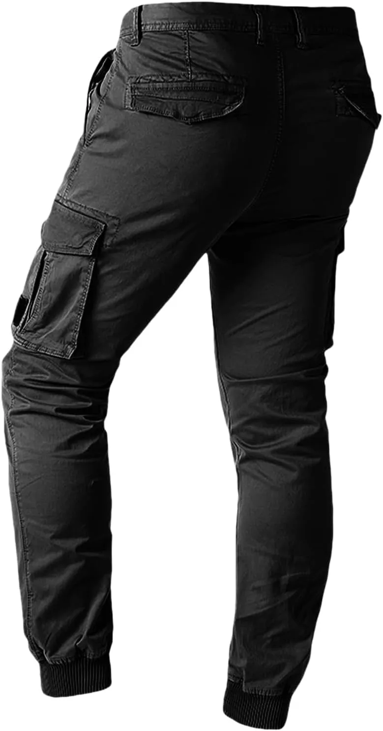 Mens Casual Cargo Pants Tactical Lightweight Sweatpants Fashion Stretch Waist Overalls Workout Slim Fit Trousers