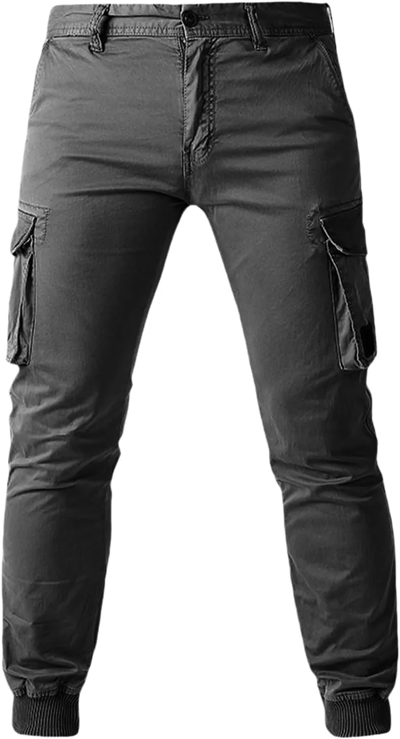 Mens Casual Cargo Pants Tactical Lightweight Sweatpants Fashion Stretch Waist Overalls Workout Slim Fit Trousers