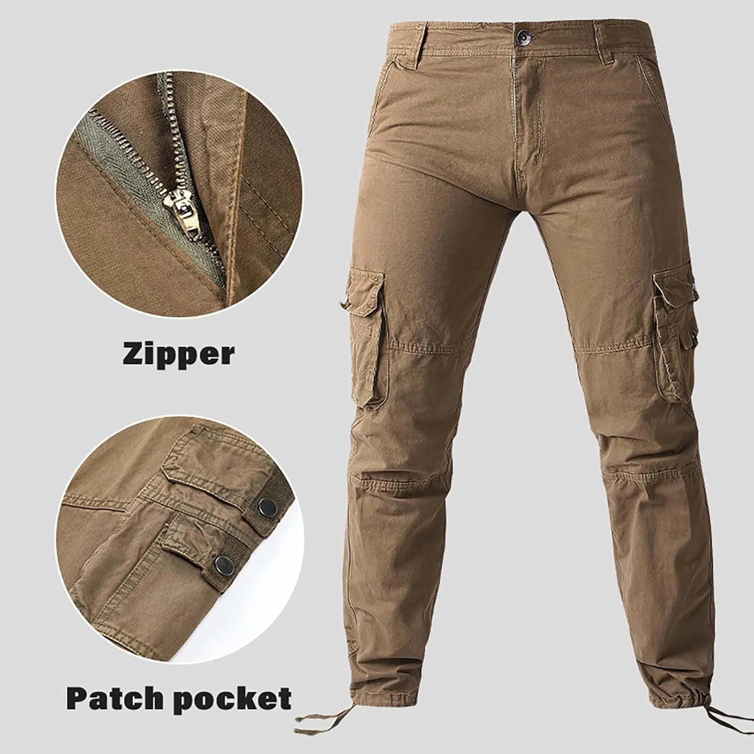 Mens Casual Cotton Cargo Pants Tactical Stretch Sweatpants Athletic Fashion Overalls Workout Slim Fit Trousers